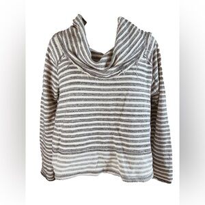 Free People Gray and White Striped Cowl Neck Sweater
